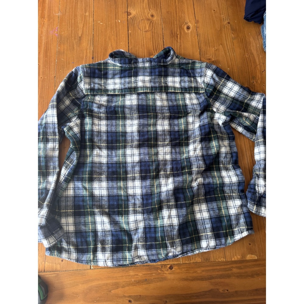 LL Bean Mens Blue Green Plaid Flannel Button Down Shirt‎ 100% Cotton 273137